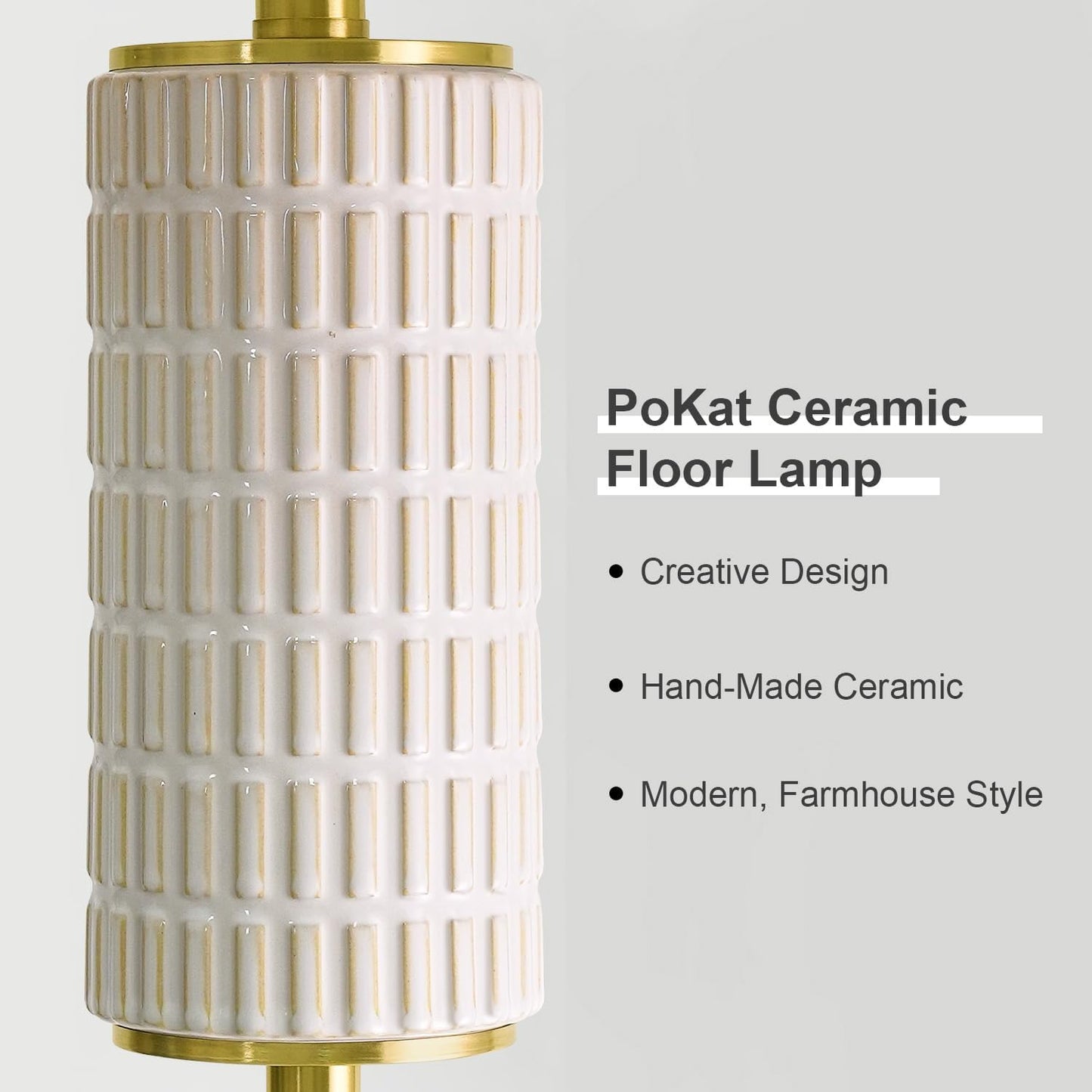 PoKat 64'' Gold Ceramic Floor Lamp for Living Room Bedroom and 23'' Ceramic Table Lamps Set of 2
