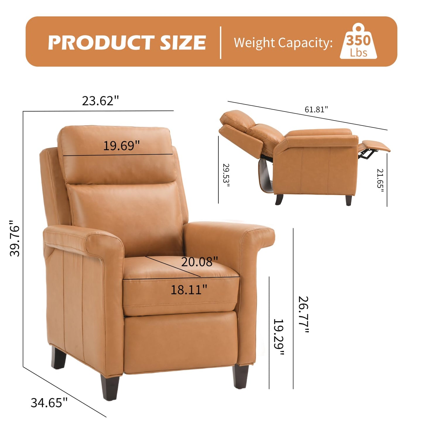 IOMOR Push Back Recliner Chair, Faux Leather Lounge Armchair with Footrest, Decoration Single Sofa Accent Chair for Living Room, Bedroom, Small Spaces (1, L-Brown)