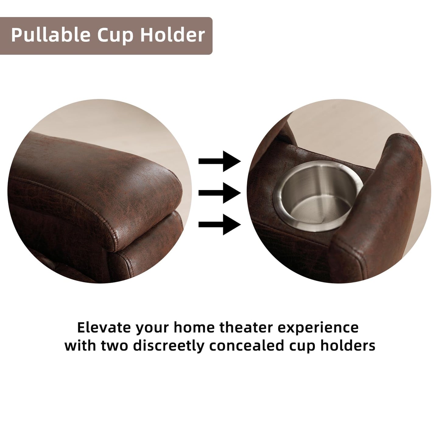 IOMOR Leather Recliner Chair, Manual Recliner Chair for Adults with Overstuffed Arms and Back, Single Sofa Recliner with Cup Holders for Living Room (1, Brown)