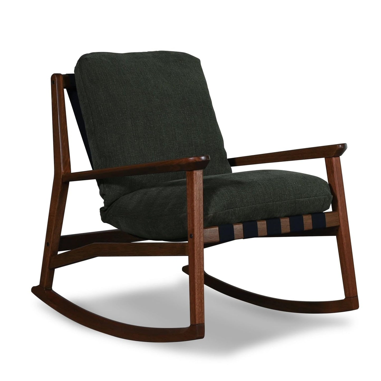 Grain Wood Furniture Solid Wood Mid Century Rocking Chair with Off-White Performance Boucle Cushions