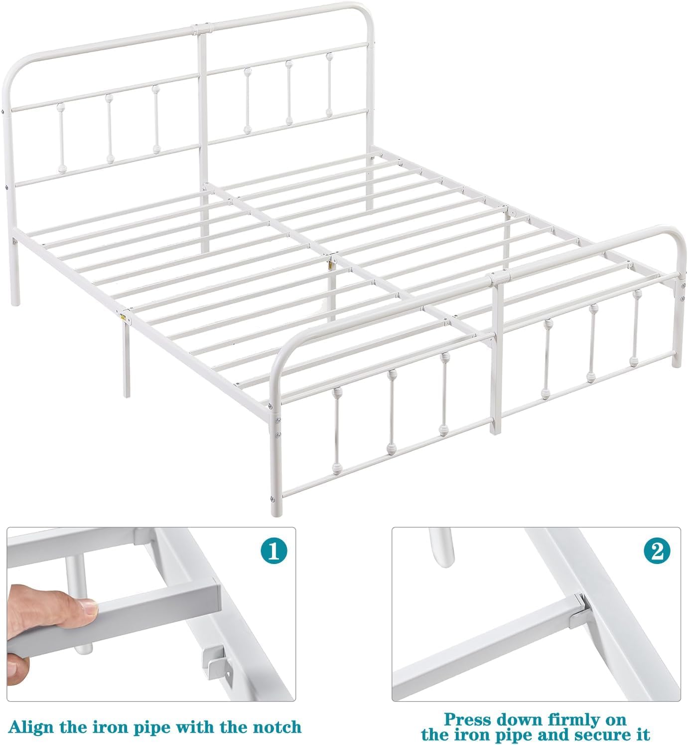 VECELO King Size Victorian Style Metal Bed Frame with Headboard/Mattress Foundation/No Box Spring Needed/Under Bed Storage and Strong Slat Support Purple Bronze