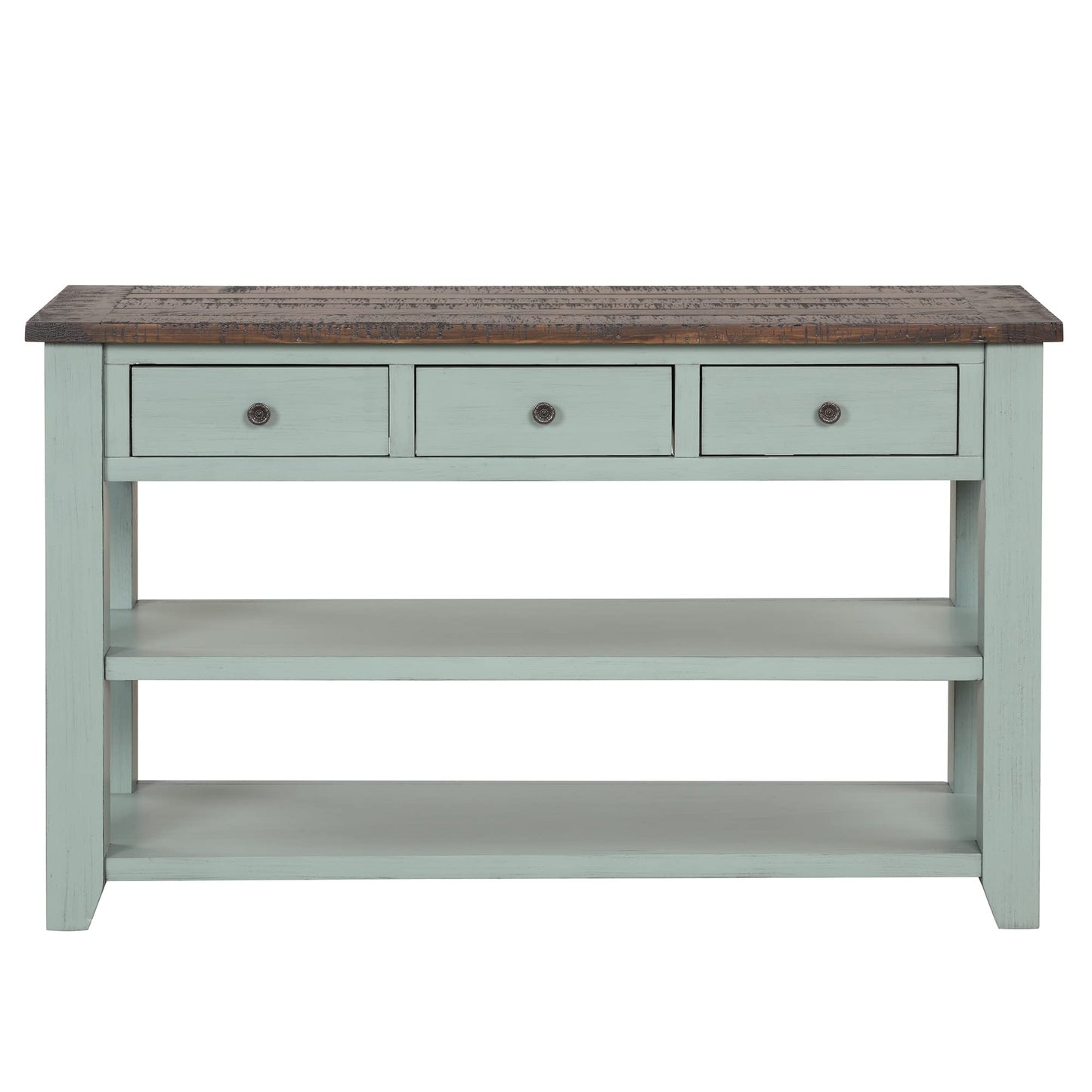 LKTART Solid Wood Console Table, Sofa Table with Storage Drawers and Bottom Shelf, Entryway Table for Entry Hallway Foyer,Easy Assembled (48.8" Green)