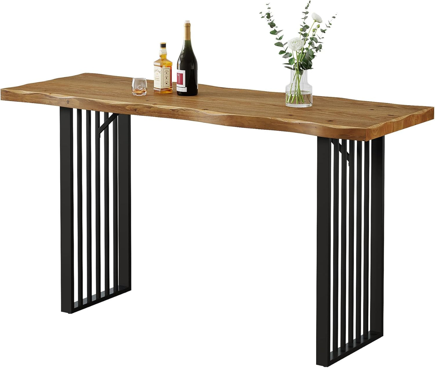 63-Inch Long Bar Table, Solid Wood Pub Table with Metal Legs, Industrial Rectangular High Top Bar Unit for Home Bar, Kitchen, Dining Room, Bistro