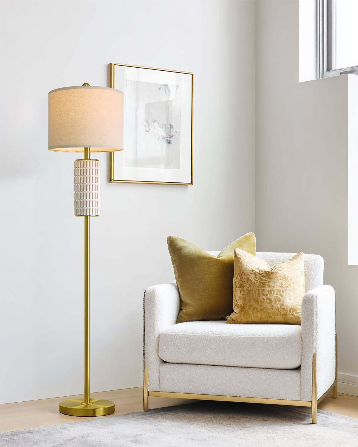 PoKat 64'' Gold Ceramic Floor Lamp for Living Room Bedroom and 23'' Ceramic Table Lamps Set of 2