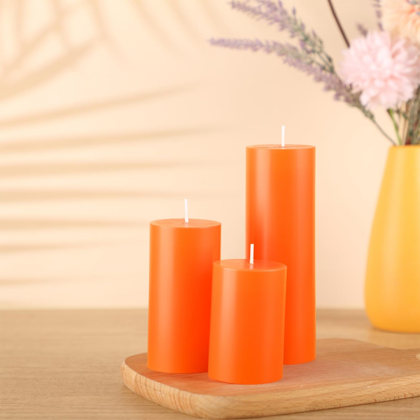 Shihanee Set of 3 Pillar Candles and 3 Glass Cylinder Candle Vases Holders Clear Pillar Jars for Wedding Centerpieces(3'' x 5.9'', 7.9'', 9.8'',Ivory White)