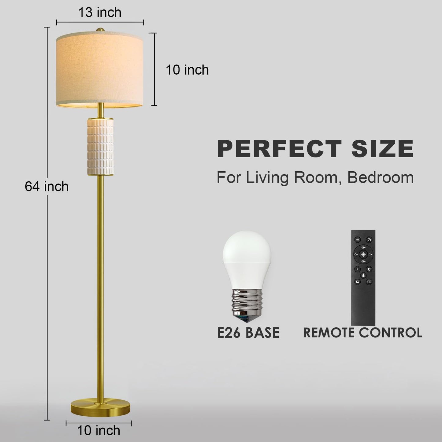 PoKat Farmhouse Floor Lamp for Living Room with Ceramic, 64" Black Standing Lamps for Living Room Corner, Modern Tall Floor Lamps for Bedroom, Sofa, Reading Nock, Rotary Switch, Matte Black
