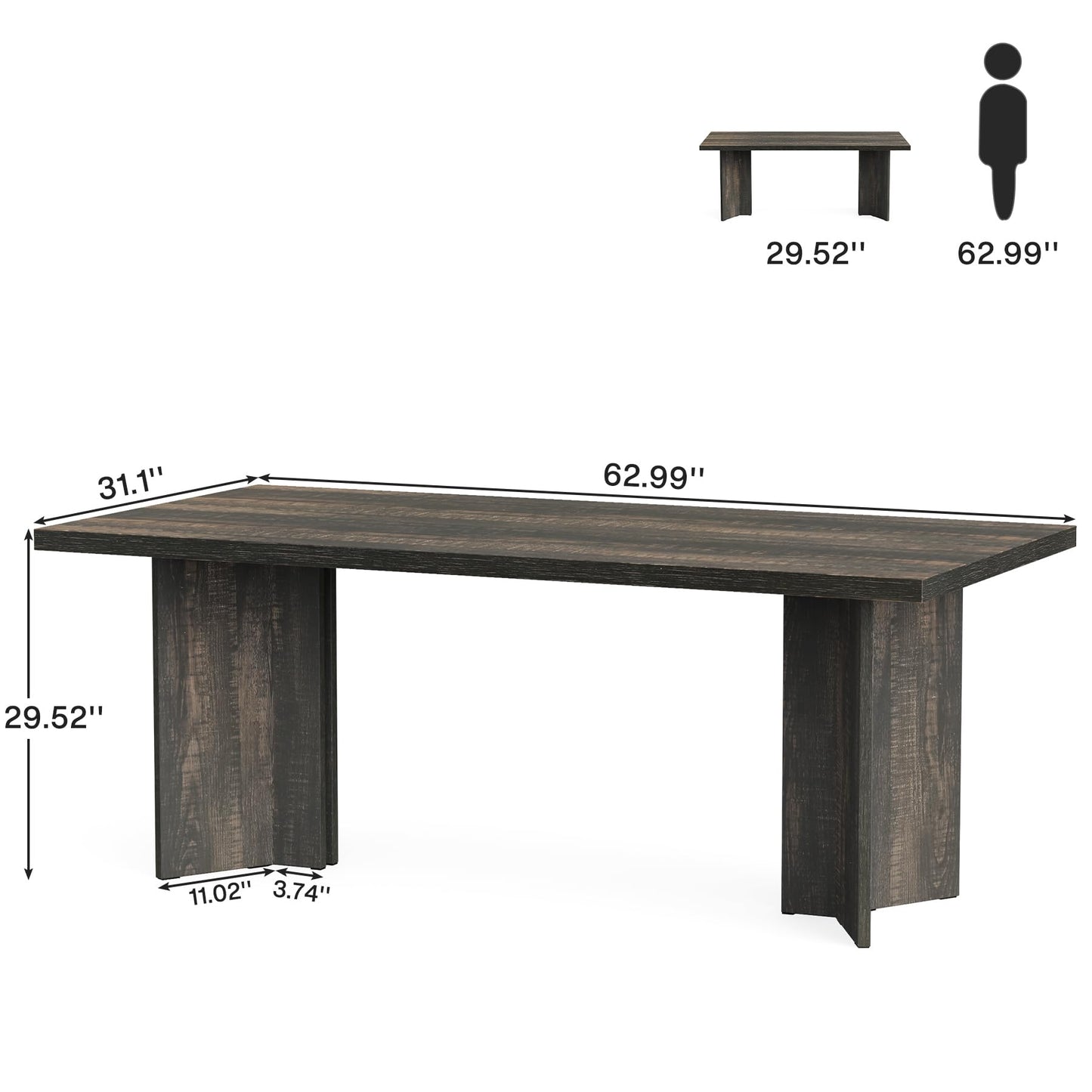 Tribesigns 63-inch Executive Desk, Vintage Home Office Computer Desk with Large Tabletop, Farmhouse Wood Writing Conference Table Workstation for Office, Study, Walnut Brown