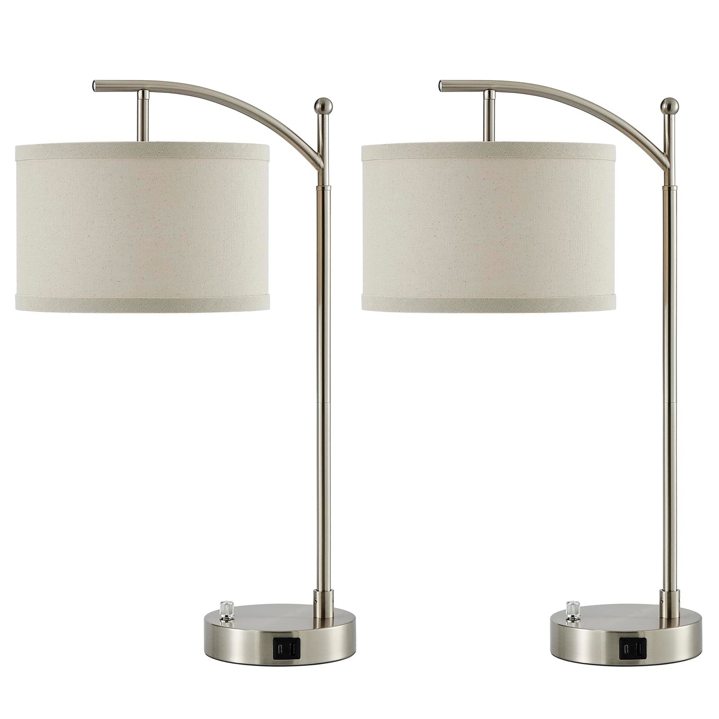Table Lamp for Living Room Bedroom, 23.5" Table Lamps Set of 2 with USB C+A Ports, Bedside Lamps for Nightstand with Linen Lamp Shades, 2 Dimmable LED Bulbs Included, Black