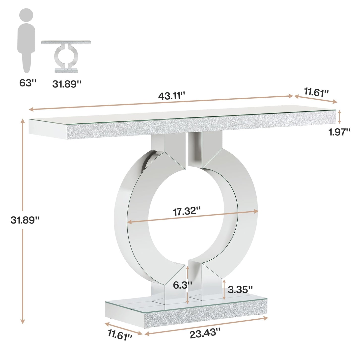 Tribesigns Modern Mirrored Console Table, Glass Sofa Table with Mirror Finish, 43-Inch Entryway Table with O-Shaped Base, Rectangular Accent Foyer Table for Living Room Hallway Entrance (Black)