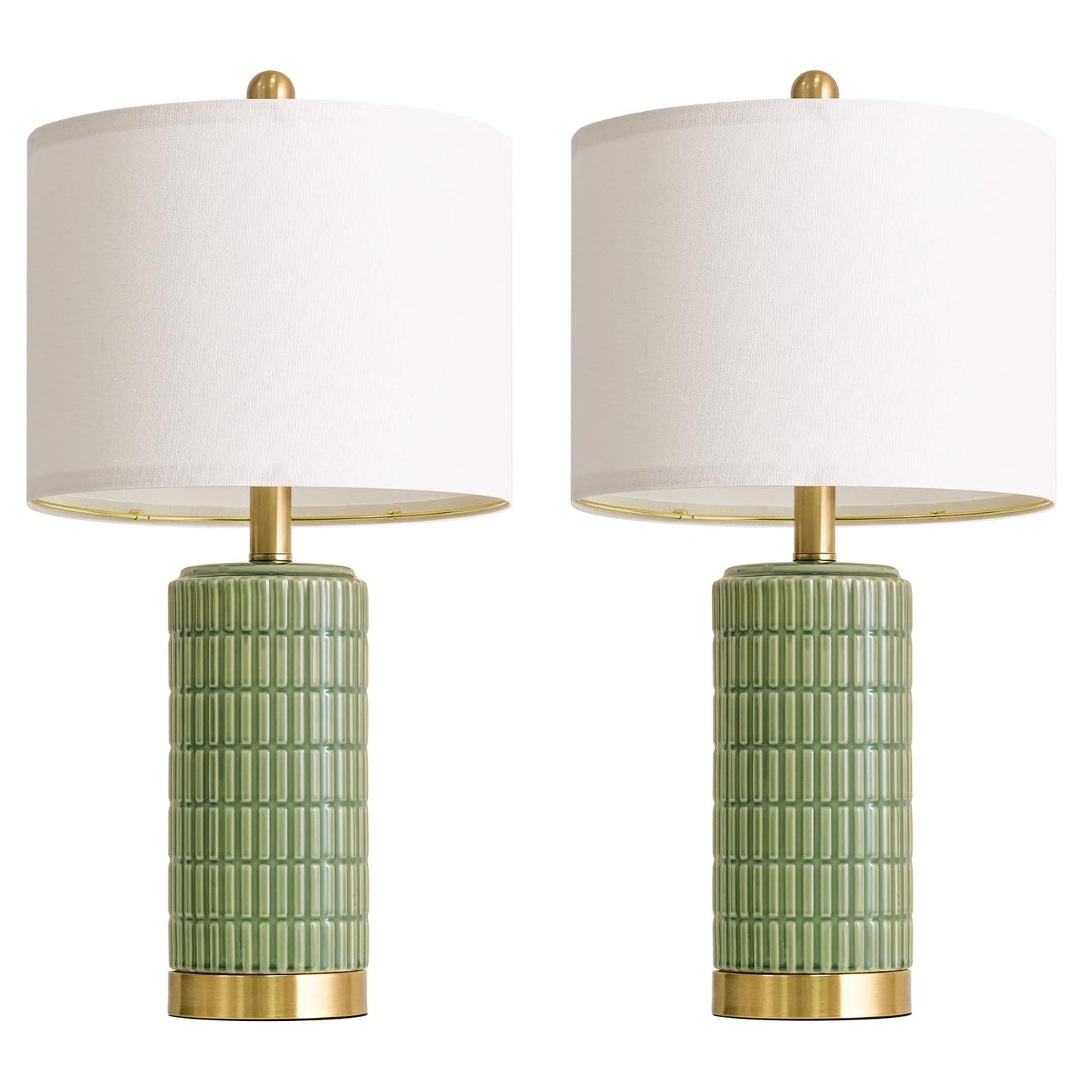 PoKat 20.75" Small Modern Ceramic Table Lamps Set of 2 for Bedroom, White Bedside Lamps for Night Stands, Farmhouse Desk Decor Gift Nightstand Table Lamps for Living Room End Table Beige