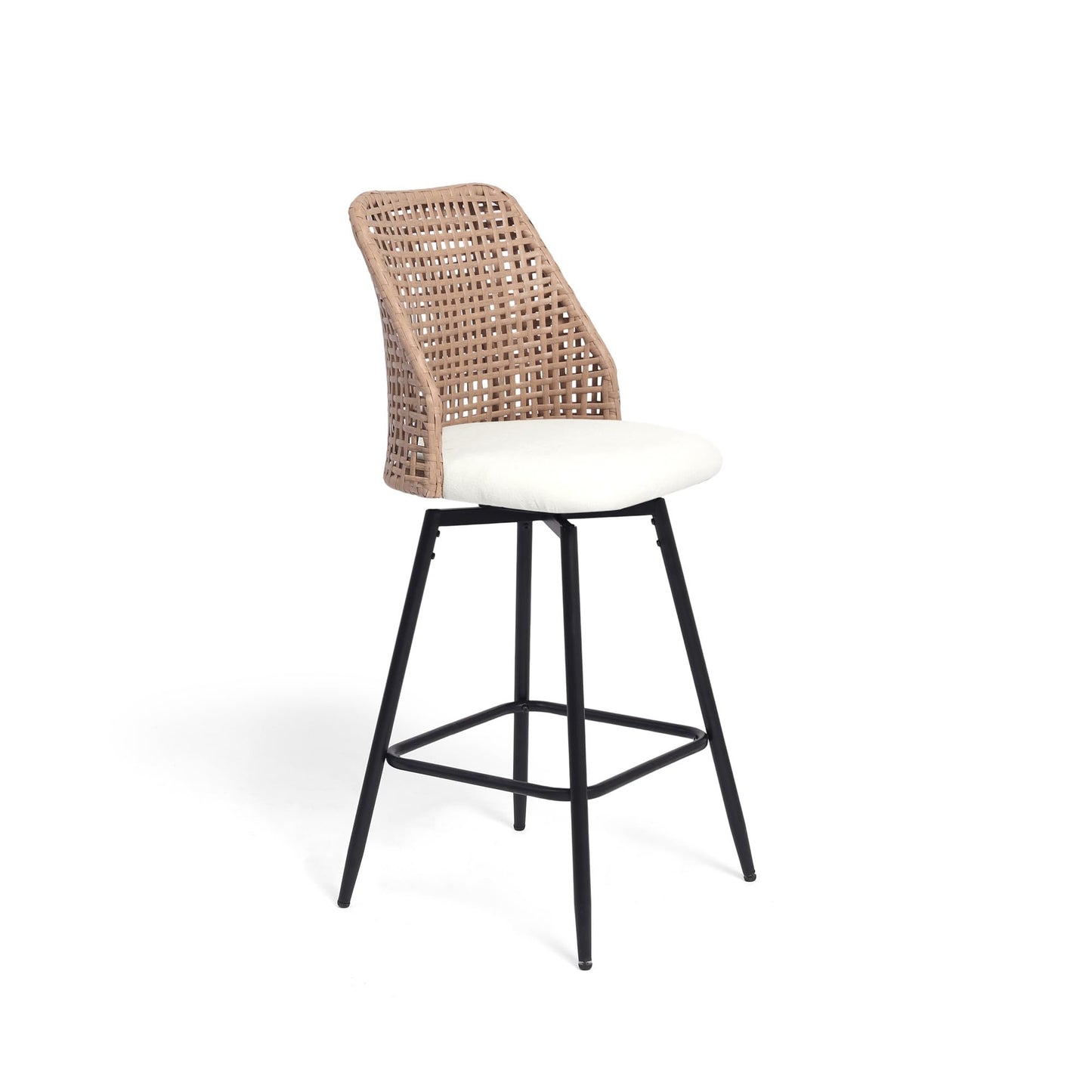 28.7" Swivel Bar Stools Set of 2, Mid Century Modern Counter Height Barstools with Rattan Backrest, Upholstered Chenille Armless Bar Chair Island Stools for Kitchen Island, Bar, Beige