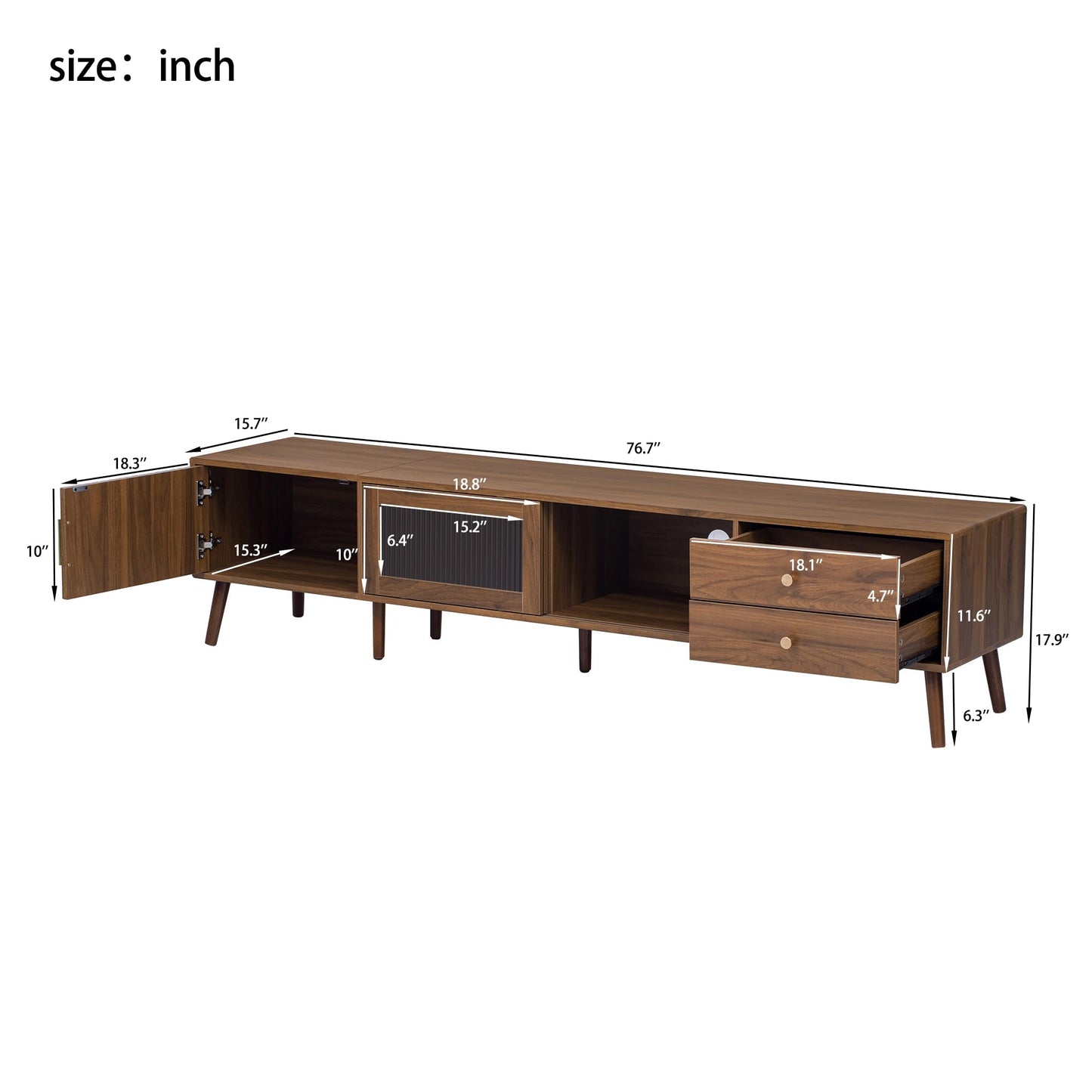 LKTART 67" Mid Century Modern TV Stand for 65/70/75/80" TVs,Entertainment Center with Sliding Doors and Drawers,Media Console for Living Room