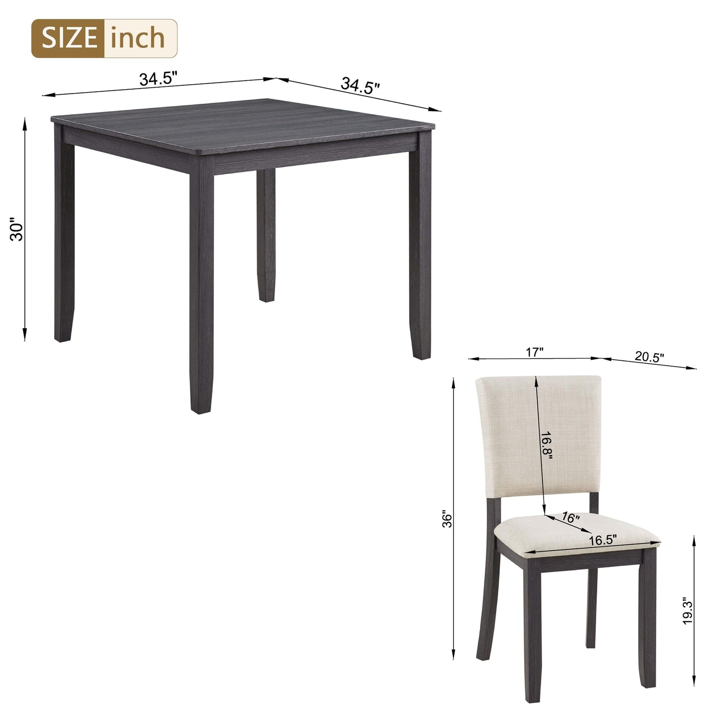 LKTART 5-Piece Kitchen & Dining Room Table and Chairs Sets,Small Square Kitchen Table with 4 Upholstered XX-Shaped Backrest Chairs,Walnut