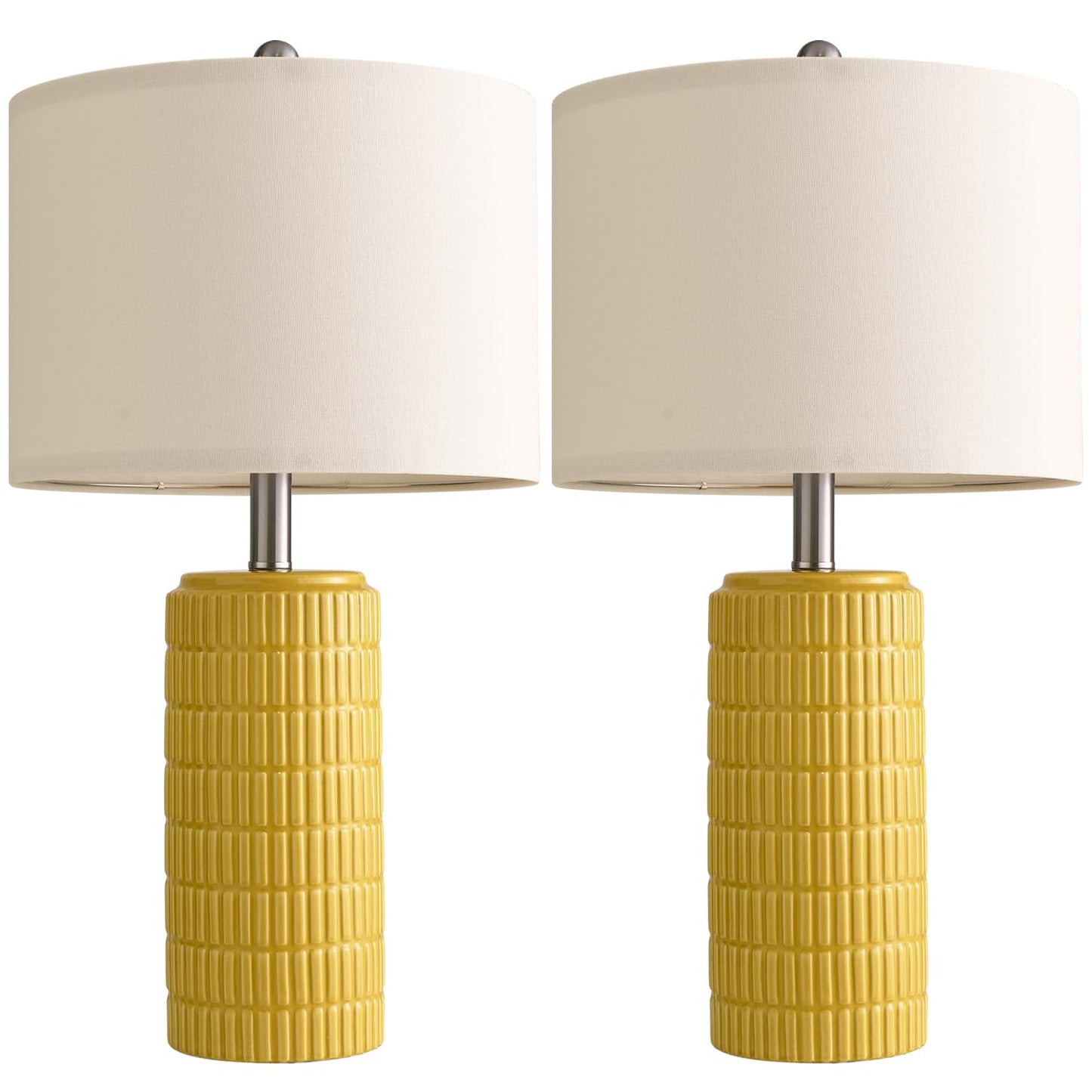 PoKat 23" Modern Ceramic Table Lamp Set of 2 for Living Room White Desk Lamps for Bedroom Farmhouse Bedside Nightstand Lamp House Warming Gifts New Home Decor End Table Lamps Gifts for Women Mom Beige