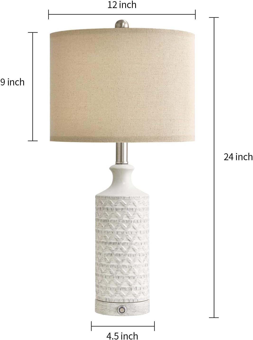 PoKat 24" Modern Contemporary Ceramic Lamp Set of 2 for Living Room White Desk Decor Lamps for Bedroom Farmhouse Bedside Nightstand End Table Lamps, White and Grey