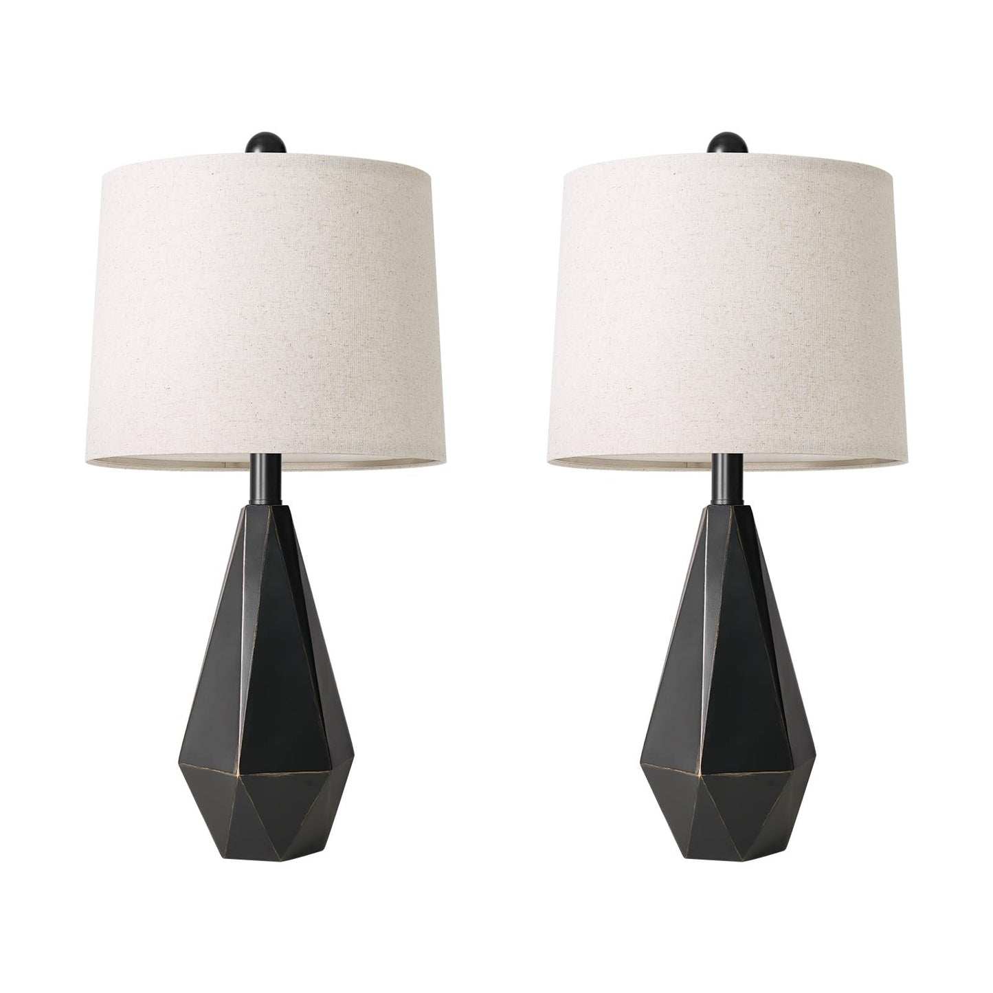 PoKat 23.5'' Table Lamps Set of 2 for Bedroom, Farmhouse Nightstand Lamps for Living Room, Rustic Bedside Lamps with Linen Lampshade for Side Table Office Hallway Entryway Dark Wood-Like (Brown)