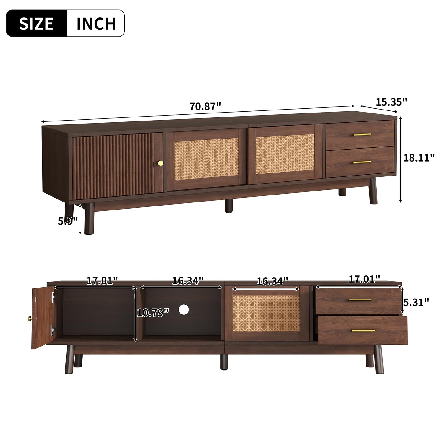 LKTART 67" Mid Century Modern TV Stand for 65/70/75/80" TVs,Entertainment Center with Sliding Doors and Drawers,Media Console for Living Room