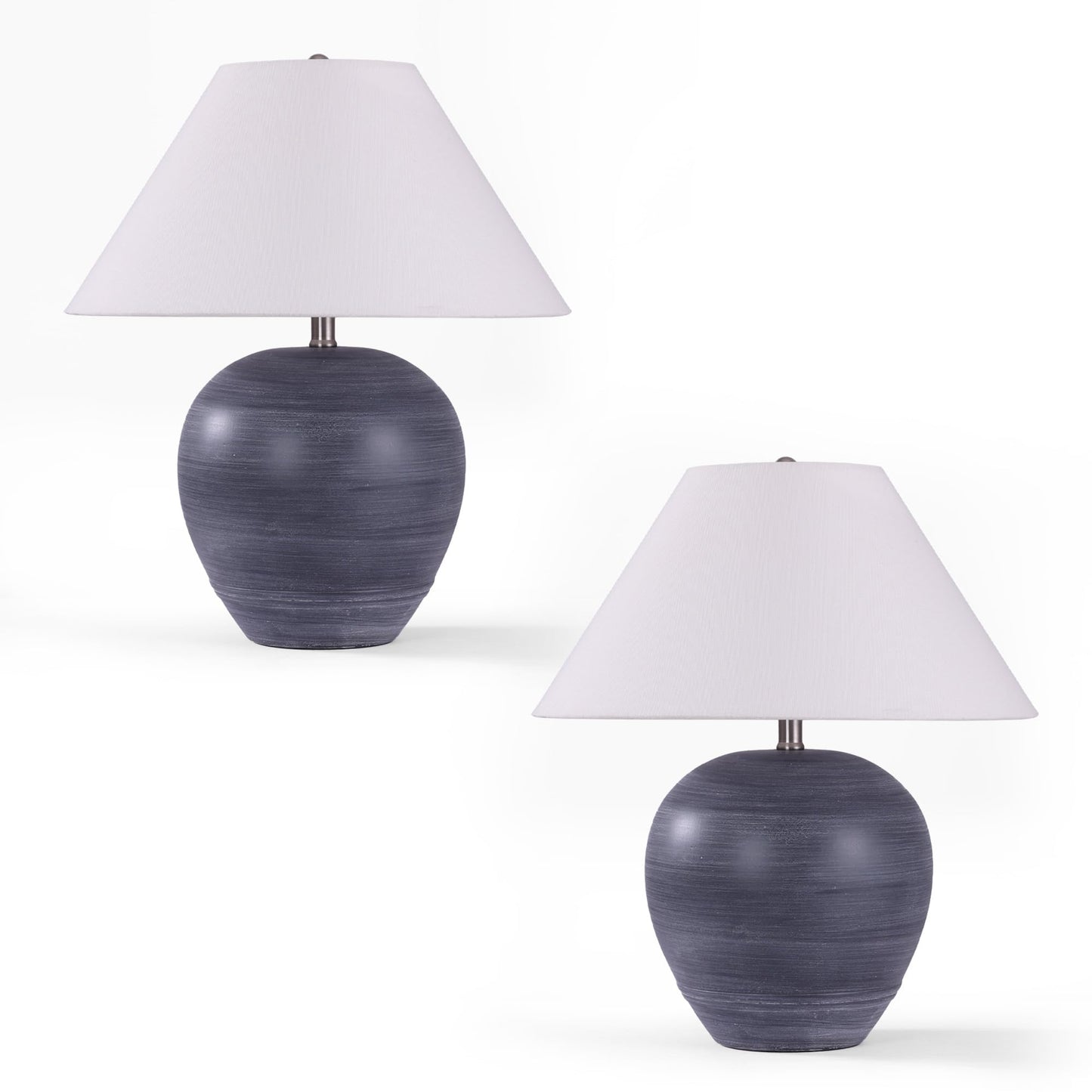 Farmhouse Ceramic Table Lamp, 21" Rustic Table Lamp with Linen Shade, 3-Way Dimmable Bedside Nightstand Lamps for Bedroom, Living Room, E26 Socket, Dark Grey