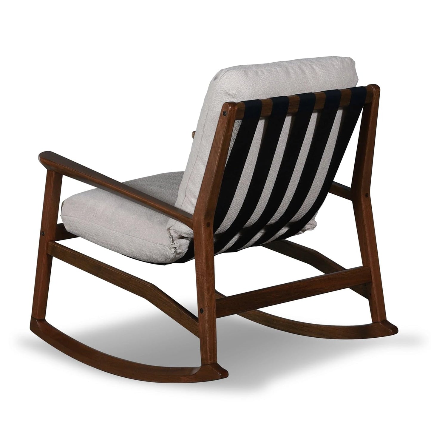 Grain Wood Furniture Solid Wood Mid Century Rocking Chair with Off-White Performance Boucle Cushions