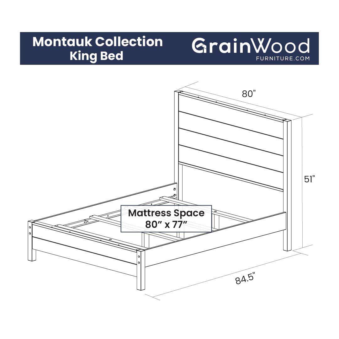 Grain Wood Furniture Montauk Solid Wood Bed, King Size, Rustic Walnut