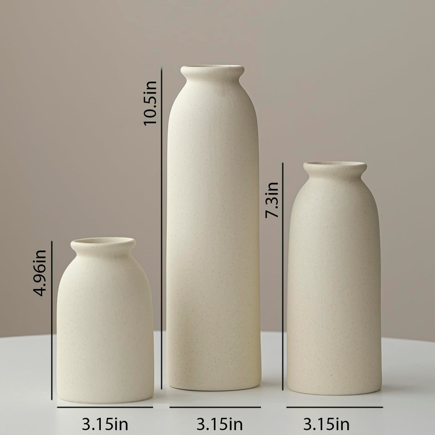10.4 inches Tall Decorative Ceramic Vase Set, 3 Pieces, Nordic Modern Boho Style, White, Modern Farmhouse for Home Decor (Coffee Mix)
