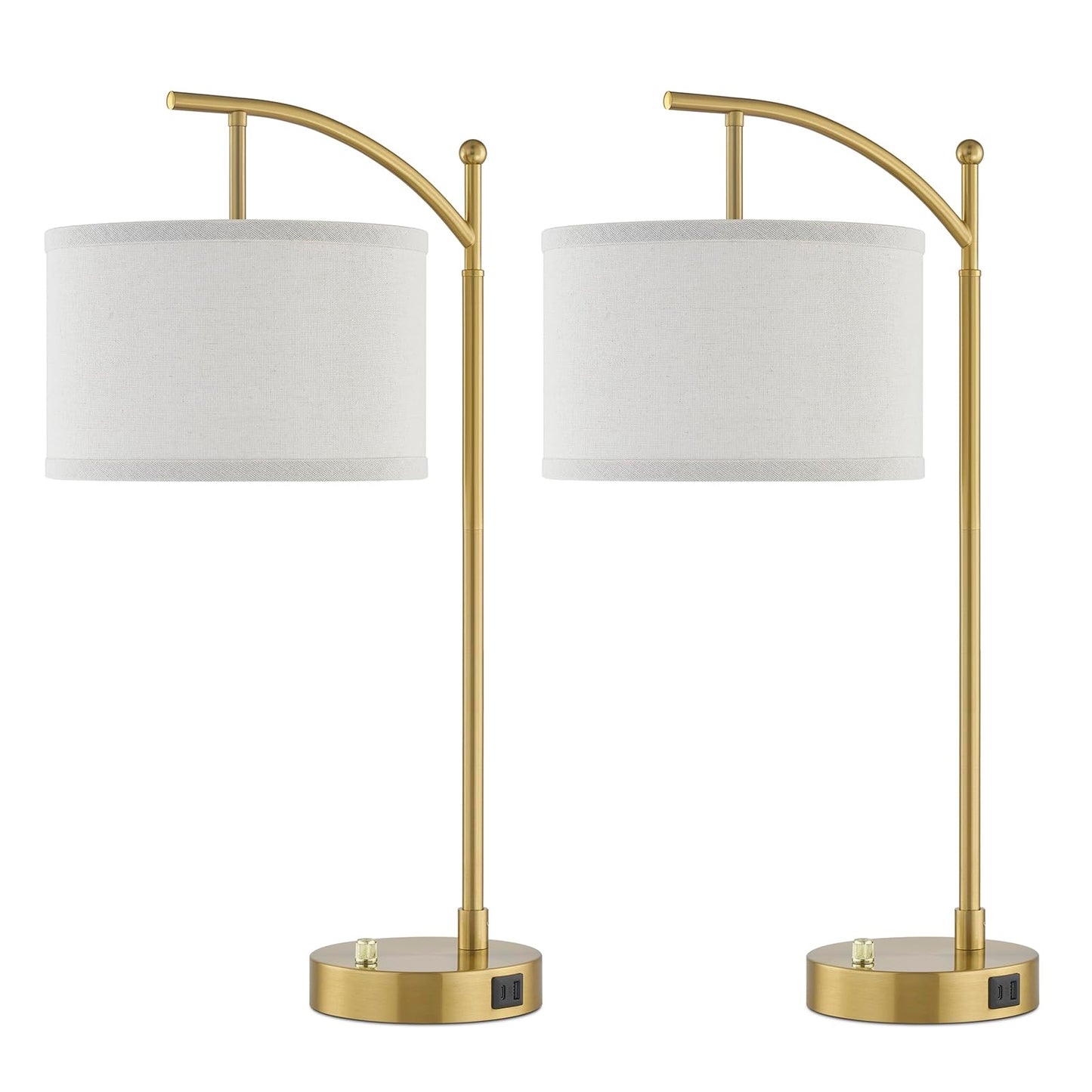 Table Lamp for Living Room Bedroom, 23.5" Table Lamps Set of 2 with USB C+A Ports, Bedside Lamps for Nightstand with Linen Lamp Shades, 2 Dimmable LED Bulbs Included, Black