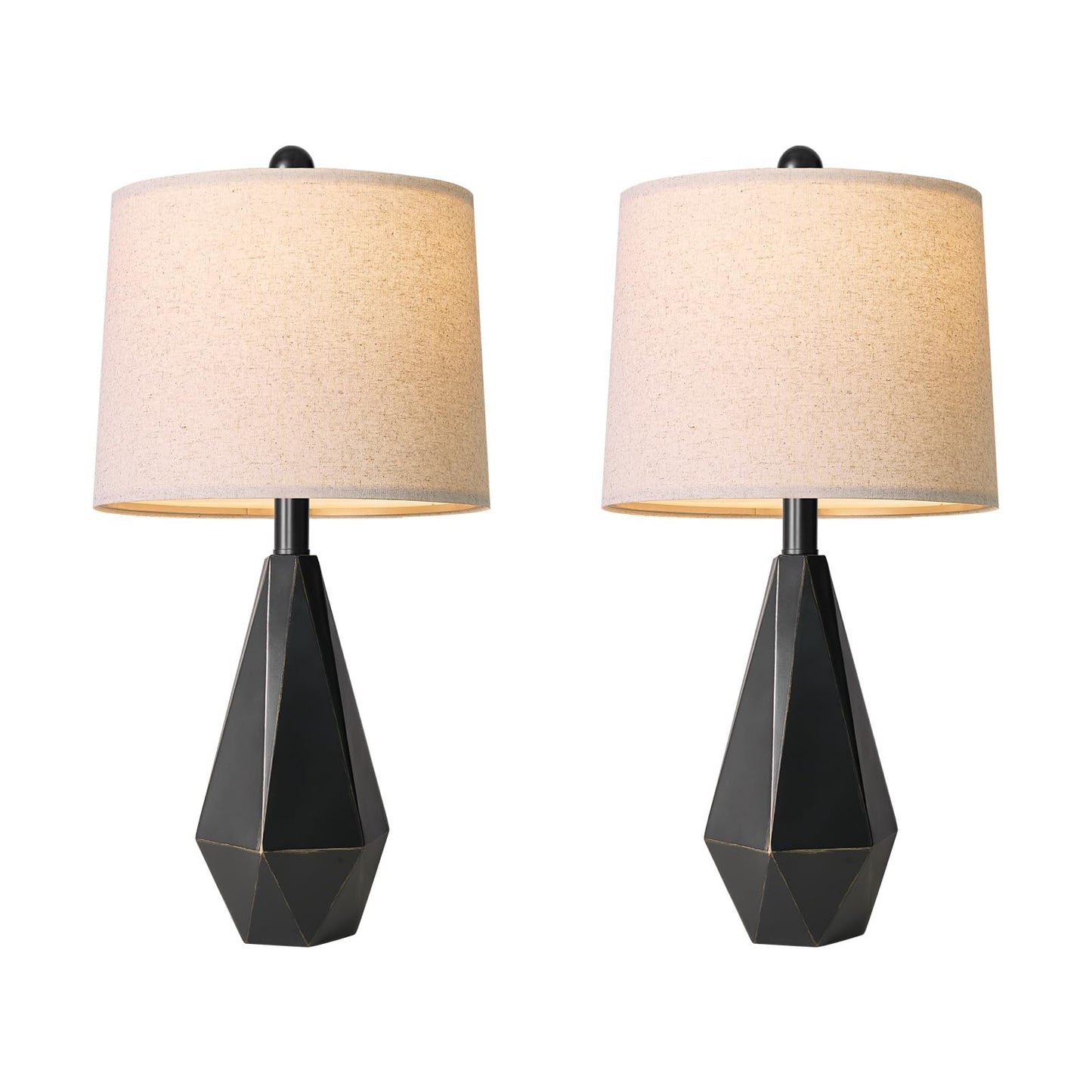 PoKat 23.5'' Table Lamps Set of 2 for Bedroom, Farmhouse Nightstand Lamps for Living Room, Rustic Bedside Lamps with Linen Lampshade for Side Table Office Hallway Entryway Dark Wood-Like (Brown)