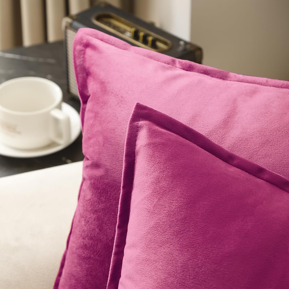 VAKADO Throw Pillow Covers 18x18 Set of 2 Olive Green Velvet Decor Decorative Couch Cushion Euro Xmas Pillowcases with Fringe Home Bed Decoration for Sofa Bedroom Office