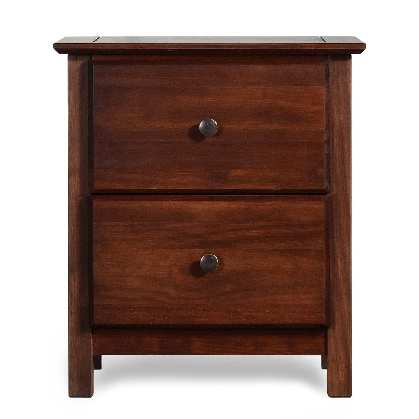 Grain Wood Furniture Shaker 2-Drawer Bedside Nightstand, Solid Wood with Walnut Finish