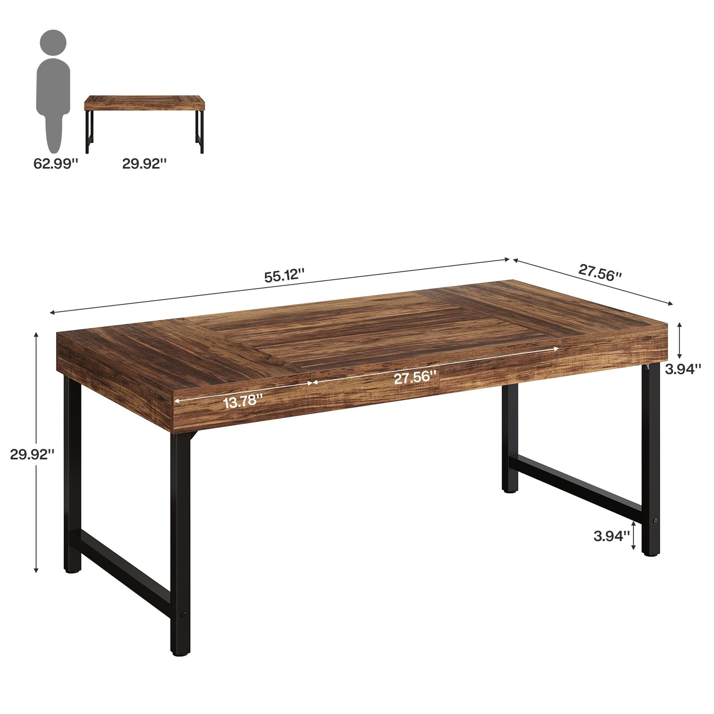 Tribesigns 55" Industrial Executive Desk for Home Office, Rustic Simple Computer Laptop Desk with Strong Metal Legs, Study Writing Table Business Workstation, Small Conference Table