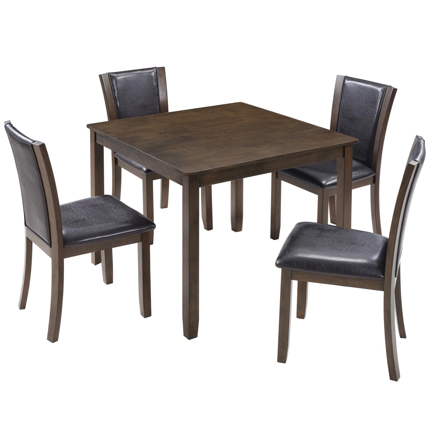 LKTART 5-Piece Kitchen & Dining Room Table and Chairs Sets,Small Square Kitchen Table with 4 Upholstered XX-Shaped Backrest Chairs,Walnut