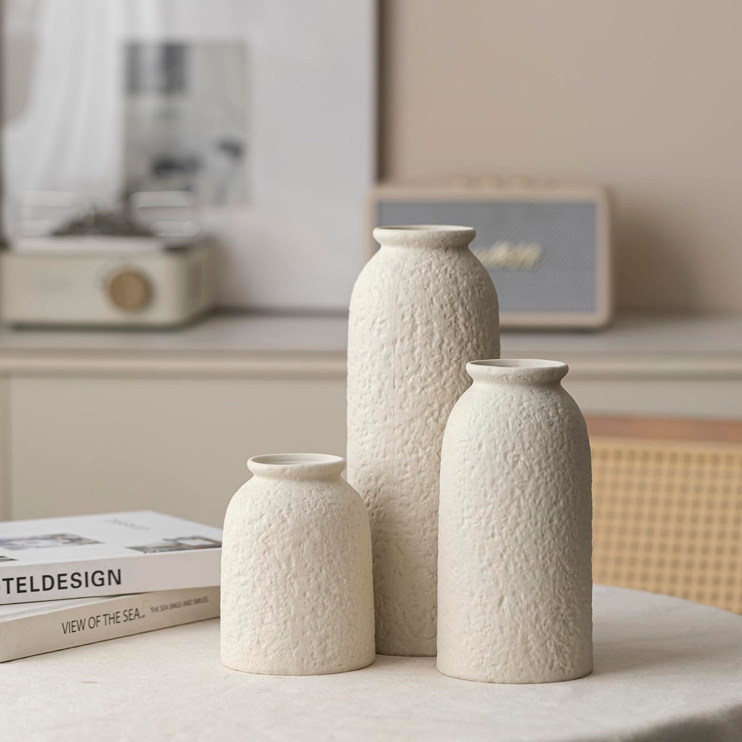 10.4 inches Tall Decorative Ceramic Vase Set, 3 Pieces, Nordic Modern Boho Style, White, Modern Farmhouse for Home Decor (Coffee Mix)