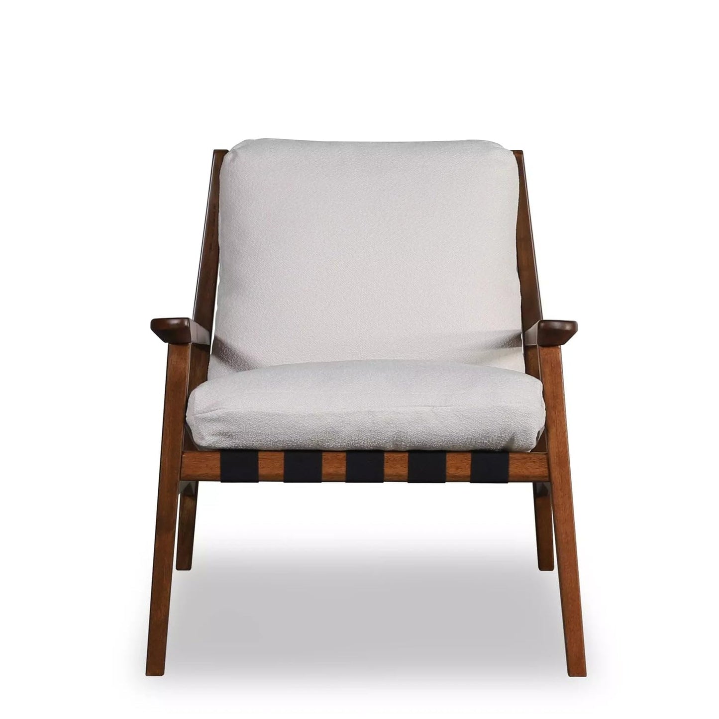 Grain Wood Furniture Solid Wood Mid Century Lounge Chair with Stone Gray Cushions