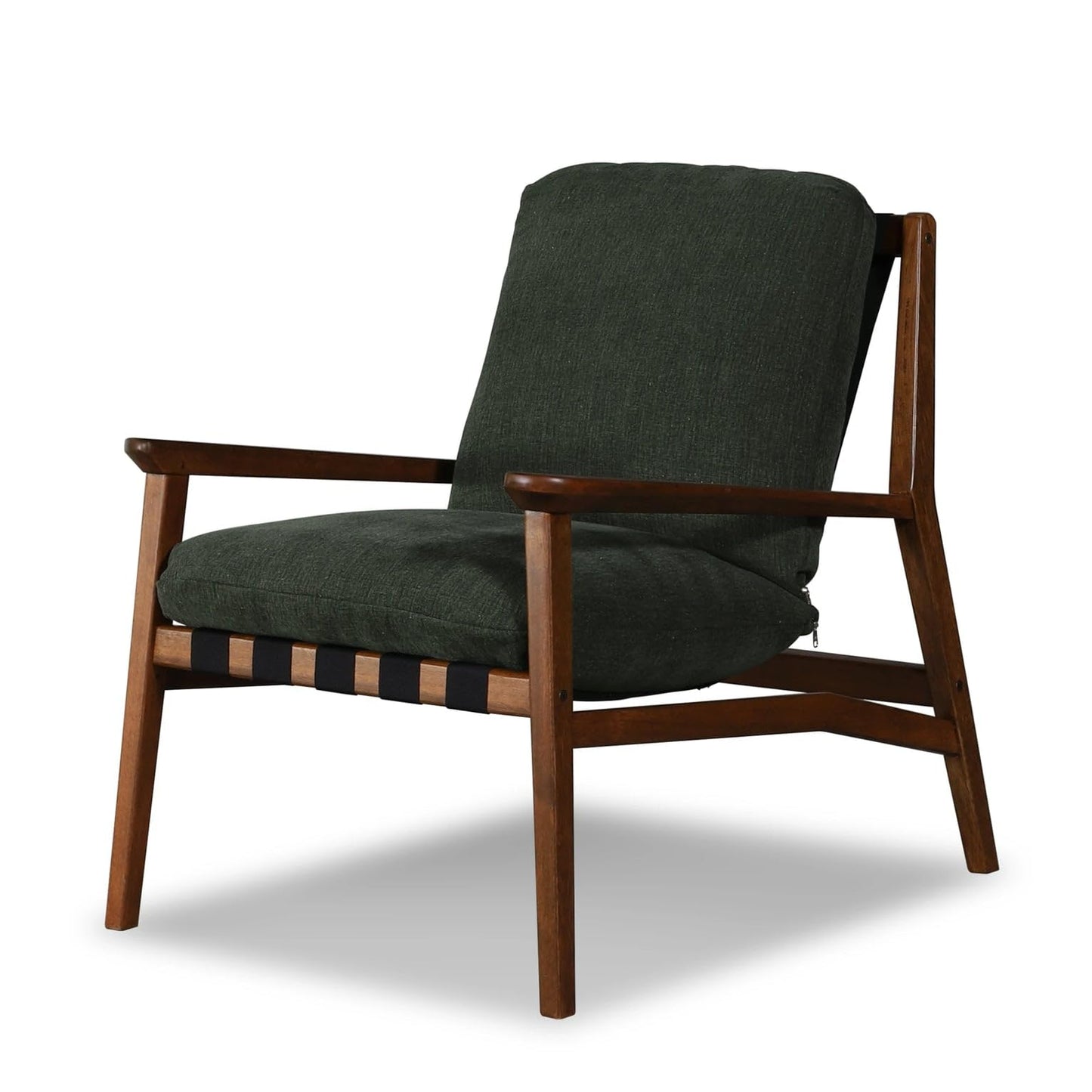 Grain Wood Furniture Solid Wood Mid Century Lounge Chair with Stone Gray Cushions