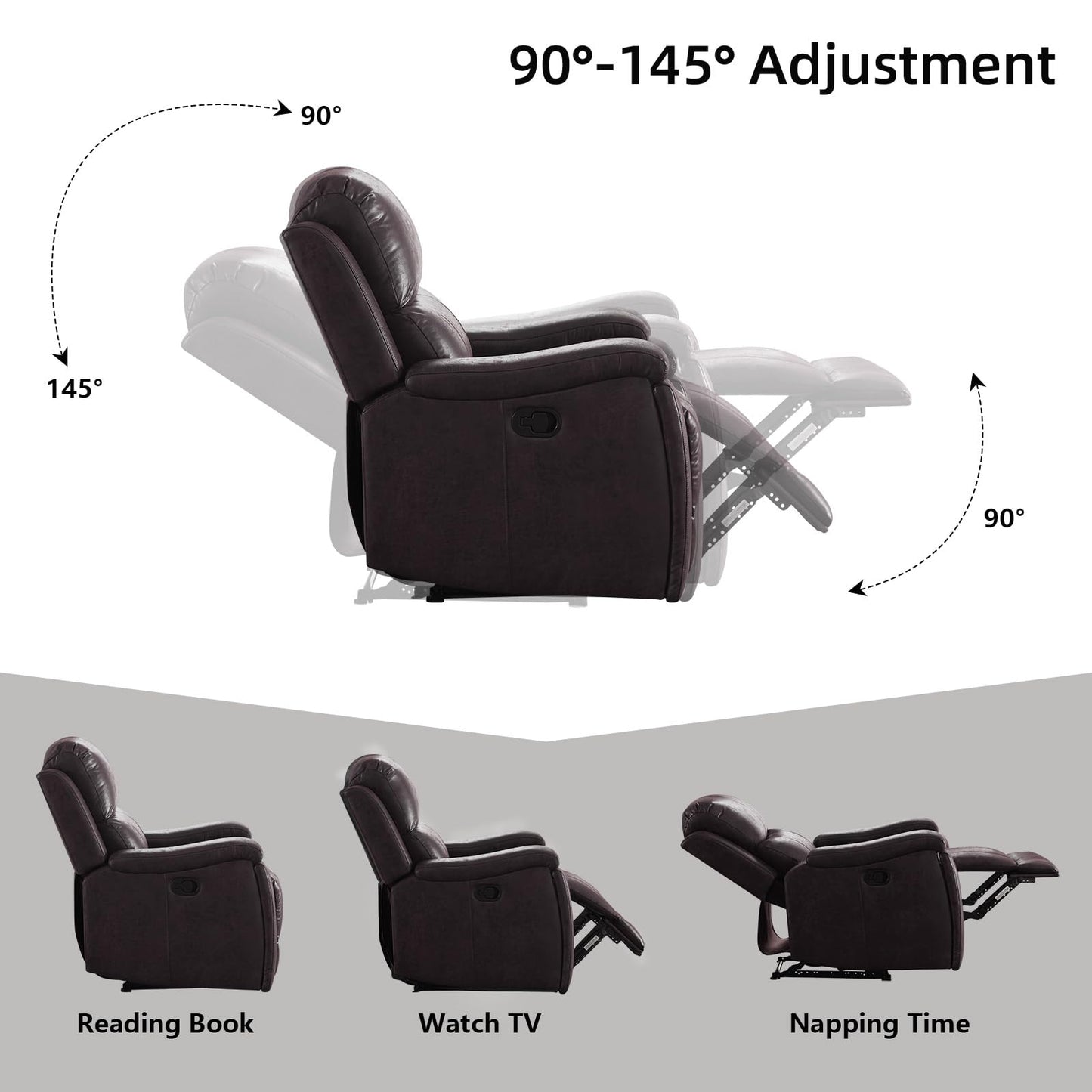 IOMOR Leather Recliner Chair, Manual Recliner Chair for Adults with Overstuffed Arms and Back, Single Sofa Recliner with Cup Holders for Living Room (1, Brown)