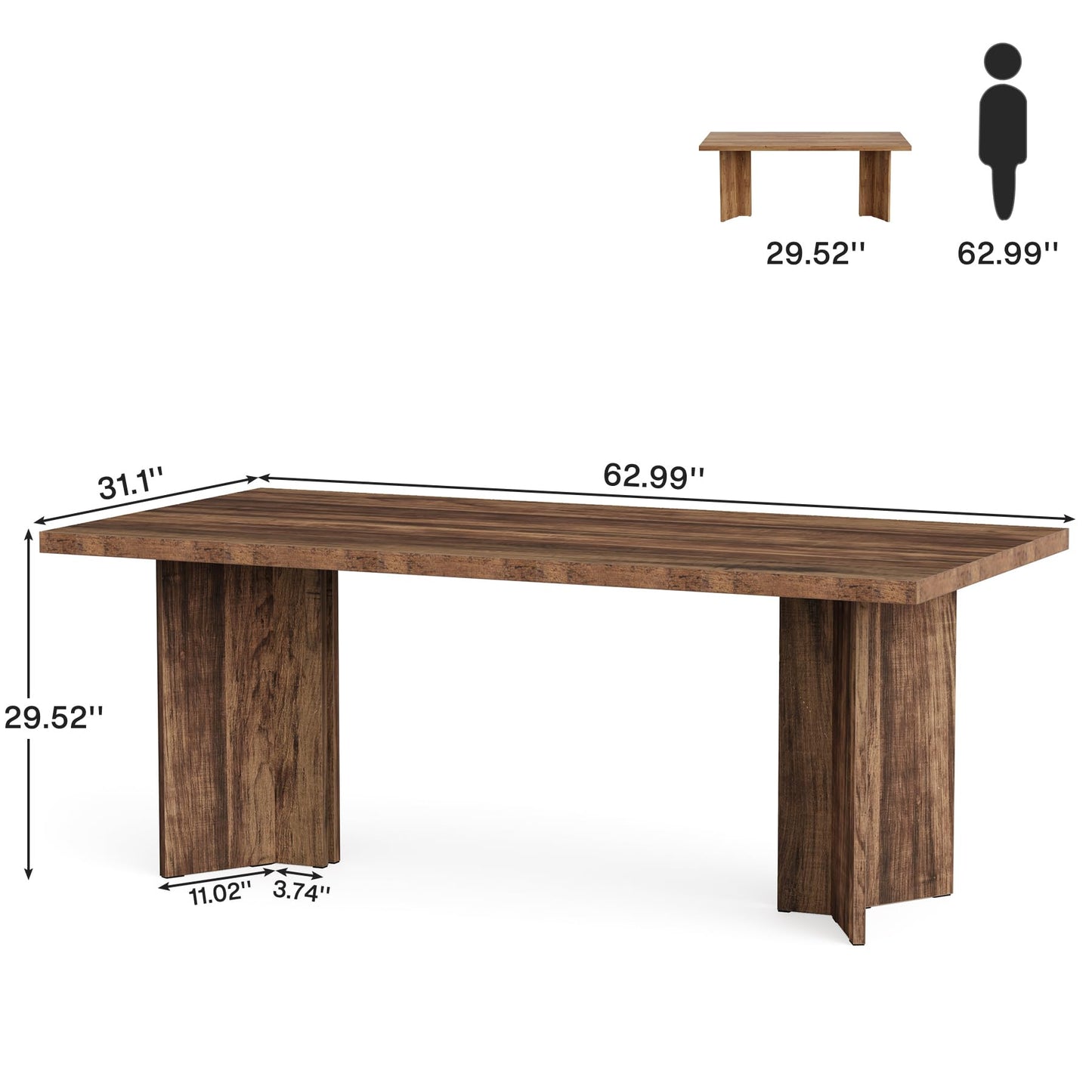 Tribesigns 63-inch Executive Desk, Vintage Home Office Computer Desk with Large Tabletop, Farmhouse Wood Writing Conference Table Workstation for Office, Study, Walnut Brown