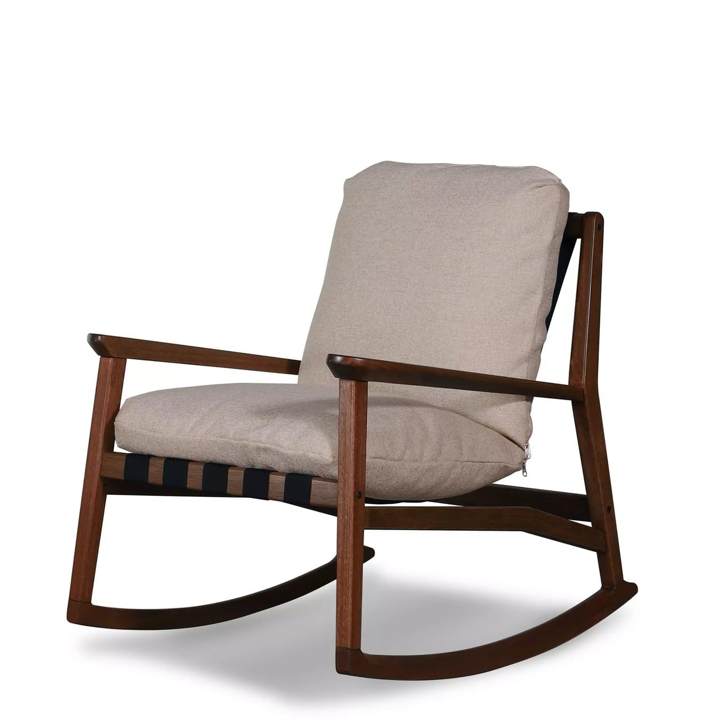 Grain Wood Furniture Solid Wood Mid Century Rocking Chair with Off-White Performance Boucle Cushions