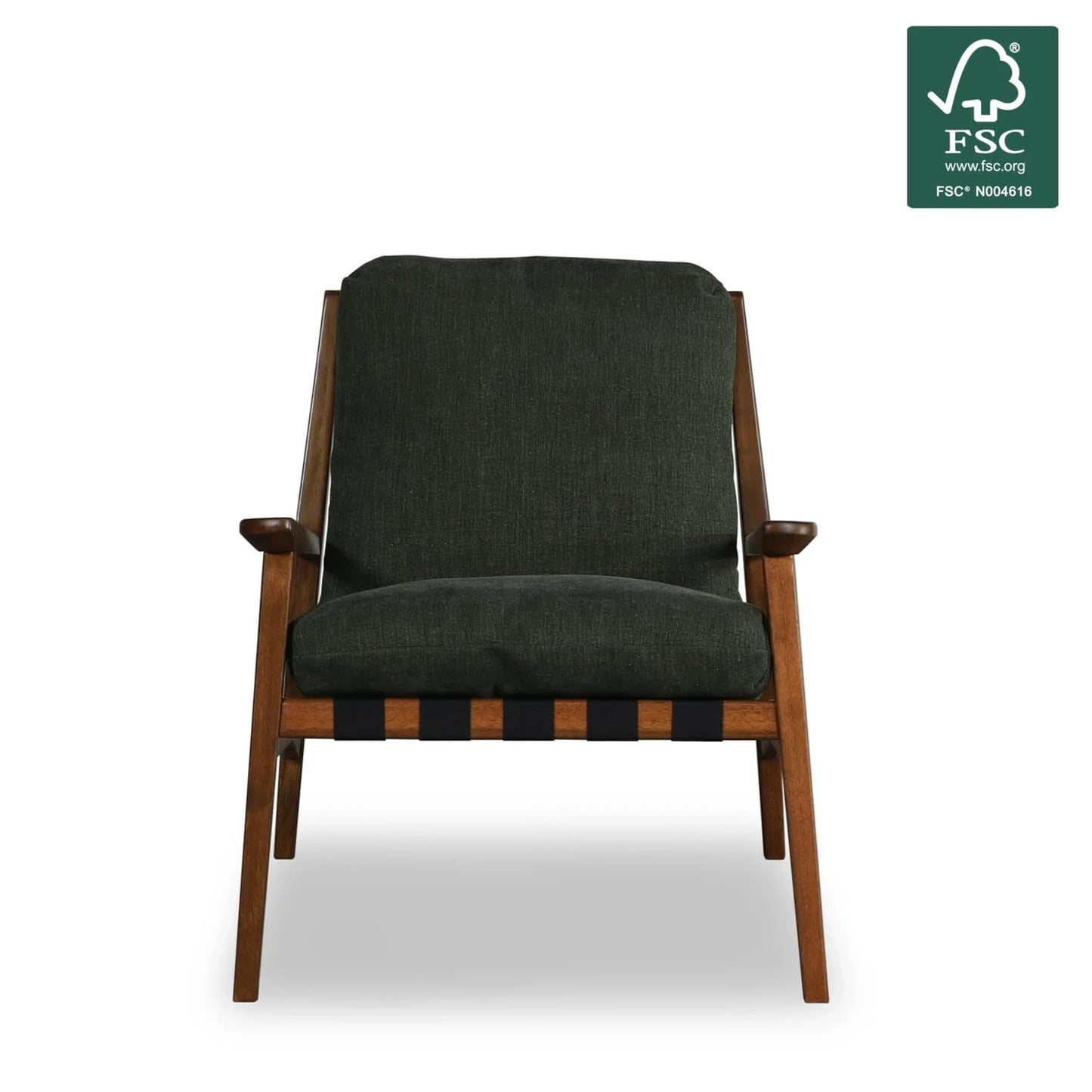 Grain Wood Furniture Solid Wood Mid Century Lounge Chair with Stone Gray Cushions