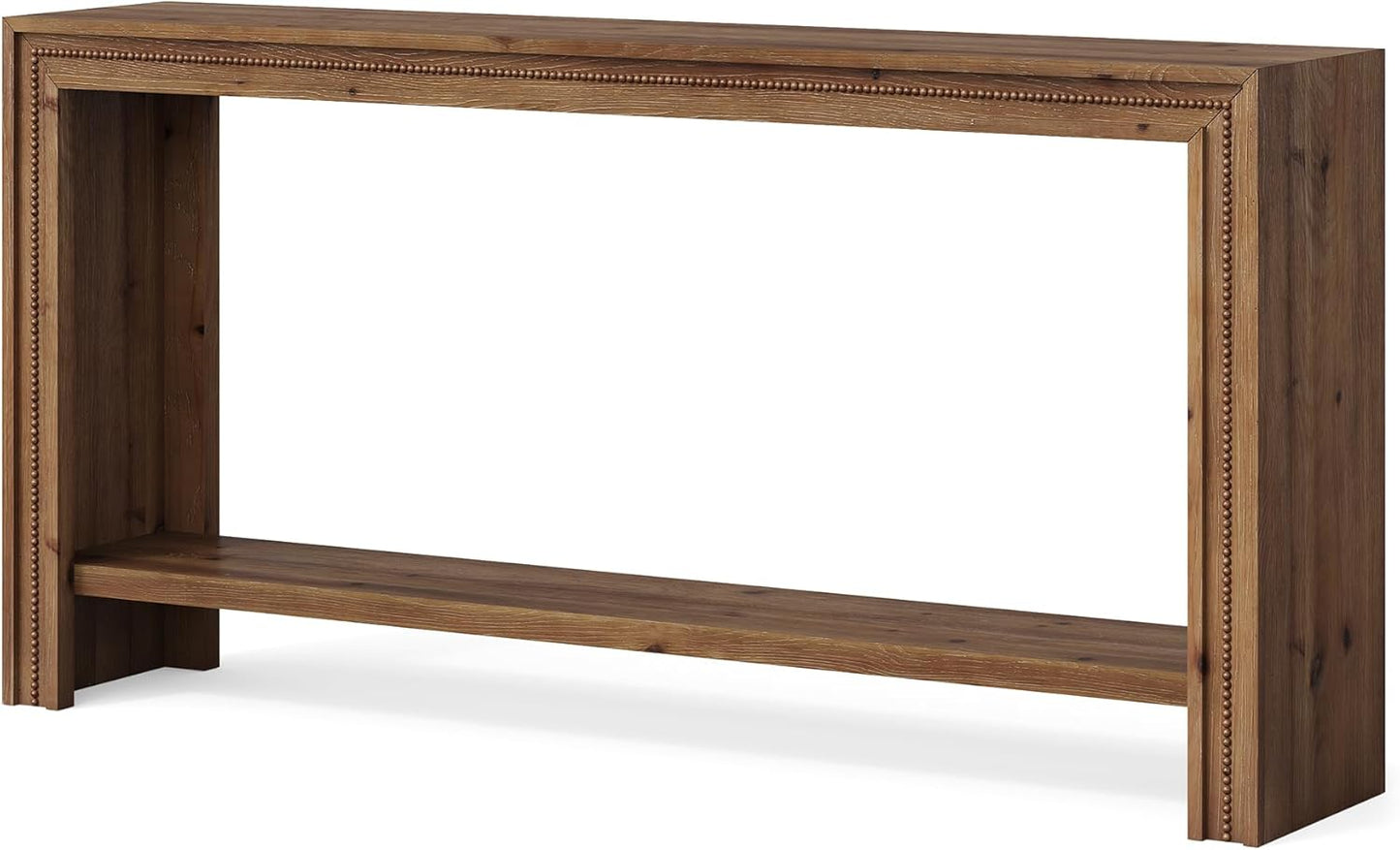 63" Solid Wood Console Table, Farmhouse Narrow Long Entryway Table with 2-Tier Storage Shelf for Living Room, Hallway, Entryway, Easy Assembly, Brown