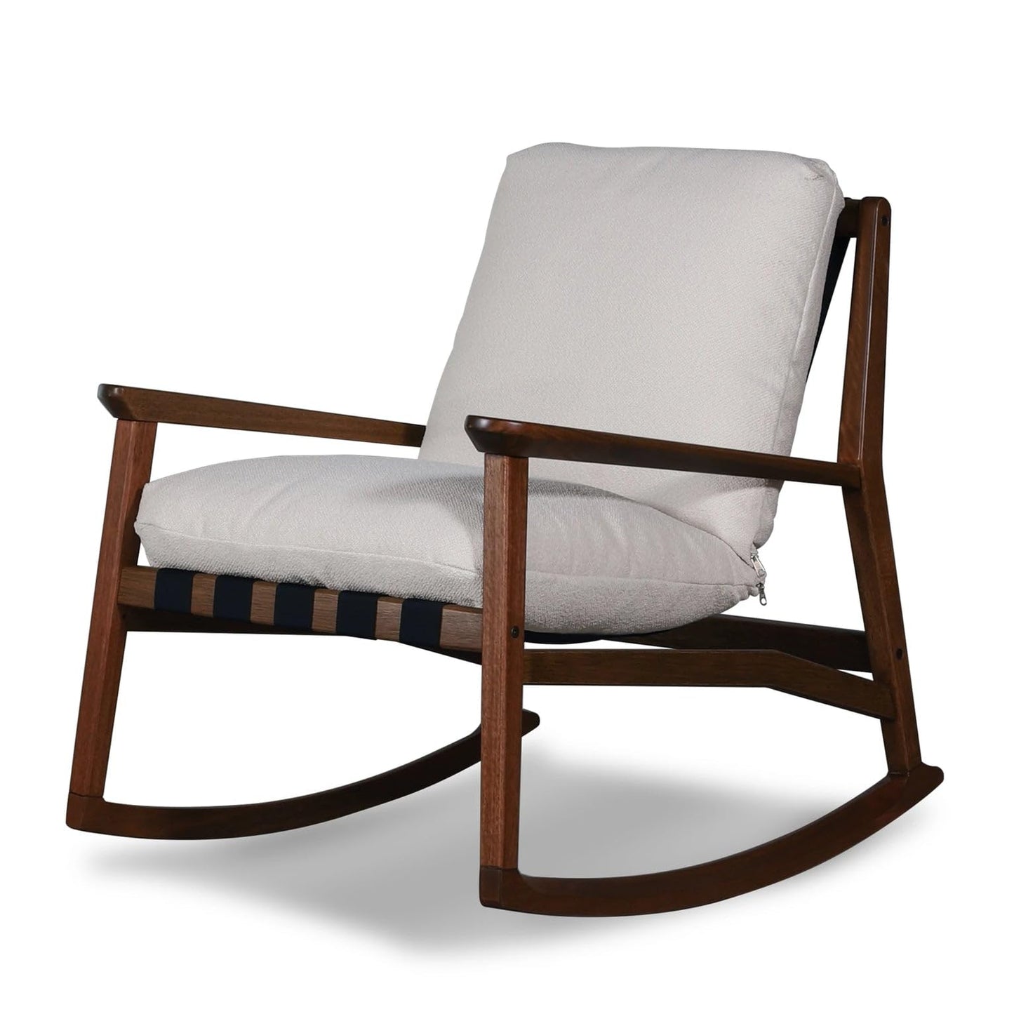 Grain Wood Furniture Solid Wood Mid Century Rocking Chair with Off-White Performance Boucle Cushions