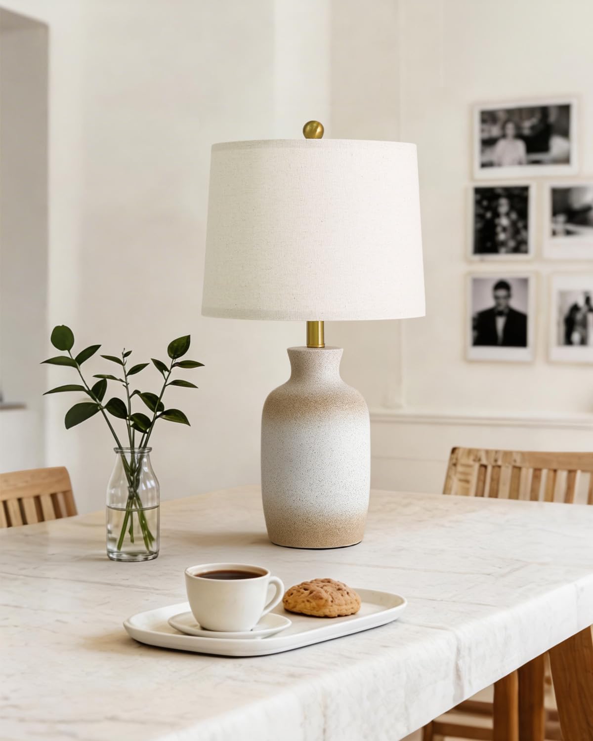 PoKat 24'' Farmhouse Ceramic Table Lamp for Living Room with Natural Textured Finish, Rustic Bedside Lamps for Bedroom, Organic Nightstand Lamps Dresser End Side Table Home Gift (White and Antique)