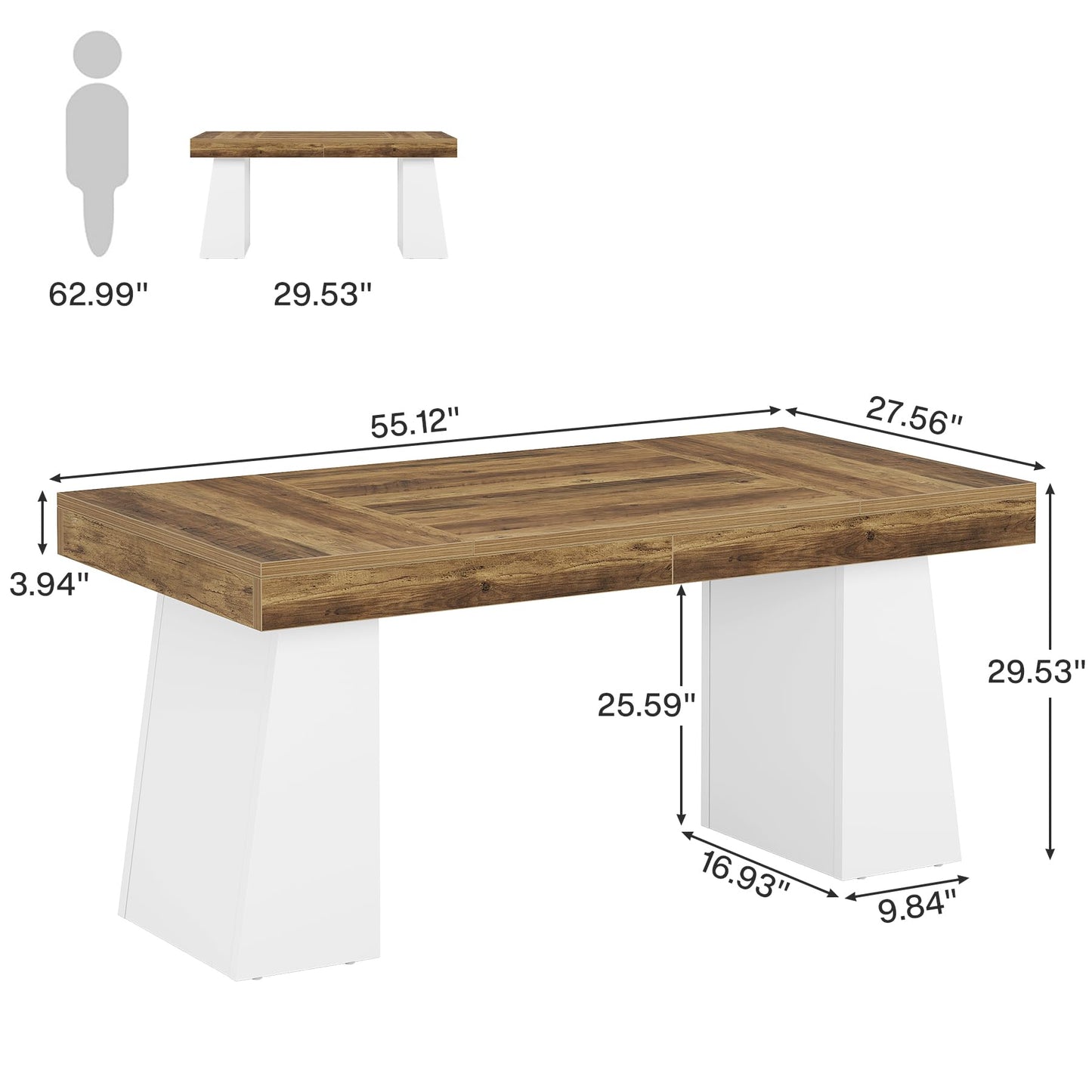 Tribesigns 55 Inches Executive Desk, Mid-Century Modern Home Office Desk, Wood MDF Computer Table Business Workstation Small Conference Table, Light Brown