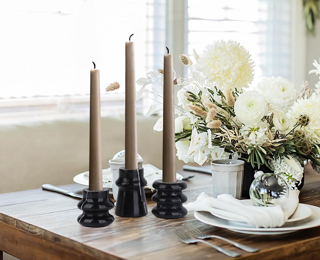 Vixdonos Marble Candle Holder Set of 2 Taper Candle Candlestick Mantle Candle Stand for Home Decor,Wedding,Party and Table Centerpieces(Brown)