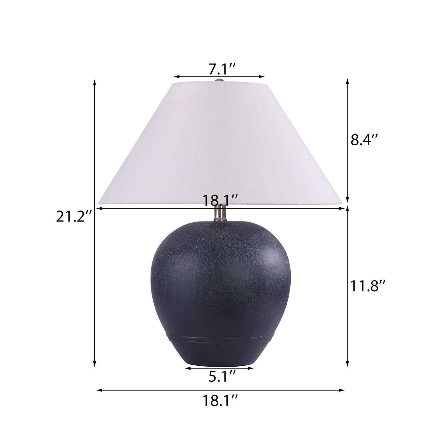 Farmhouse Ceramic Table Lamp, 21" Rustic Table Lamp with Linen Shade, 3-Way Dimmable Bedside Nightstand Lamps for Bedroom, Living Room, E26 Socket, Dark Grey