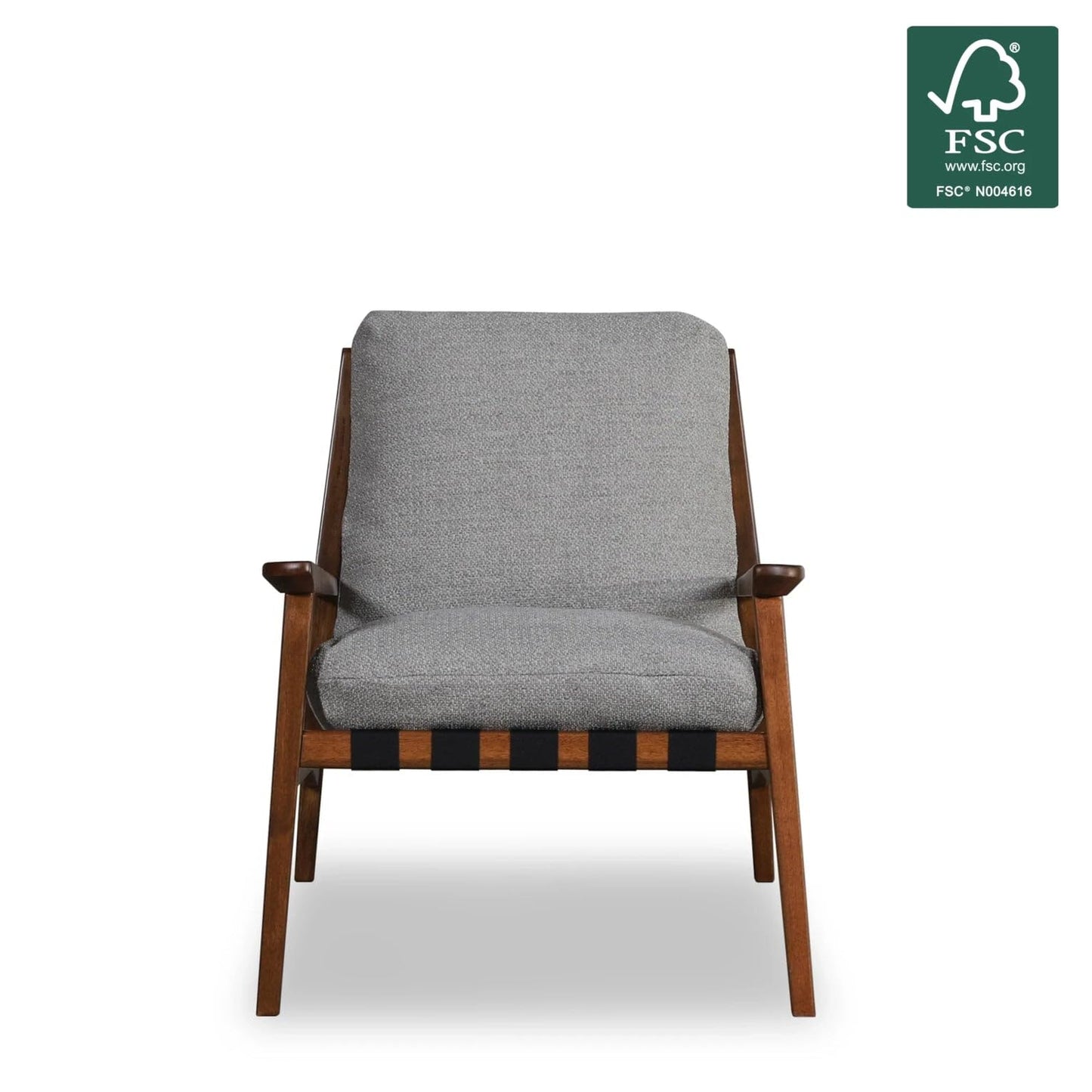 Grain Wood Furniture Solid Wood Mid Century Lounge Chair with Stone Gray Cushions