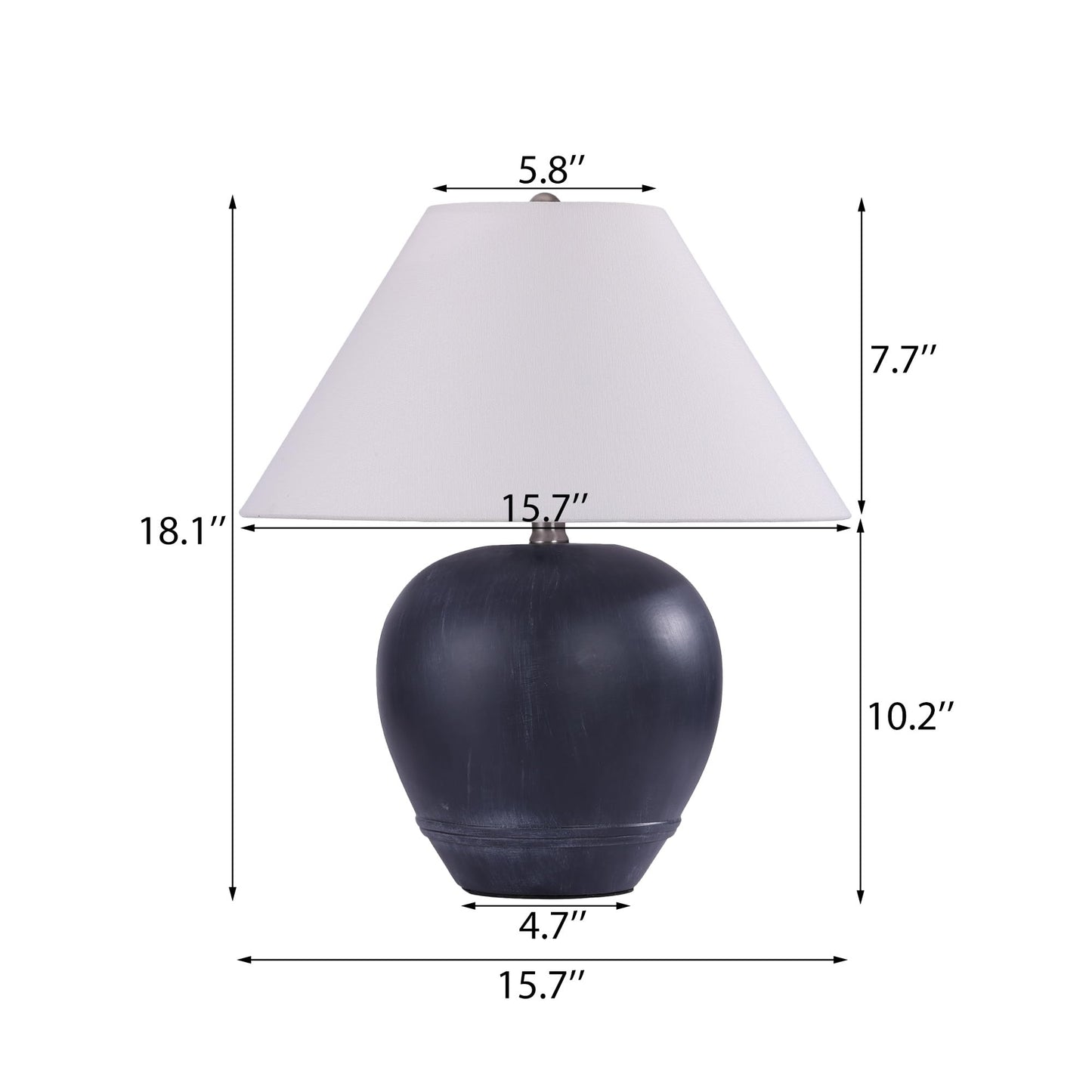 Farmhouse Ceramic Table Lamp, 21" Rustic Table Lamp with Linen Shade, 3-Way Dimmable Bedside Nightstand Lamps for Bedroom, Living Room, E26 Socket, Dark Grey