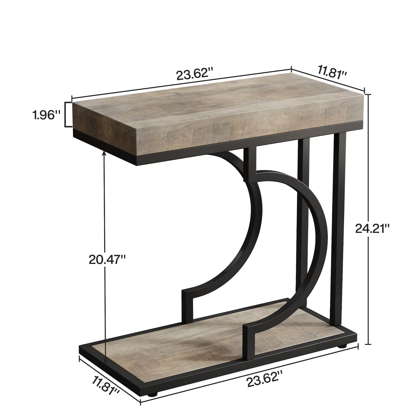 Tribesigns Narrow Side Table for Couch, C Shaped End Table with Metal Frame, Modern Bedside Tables, Small Sofa Tables for Small Spaces, Living Room (1, Brown+Black)