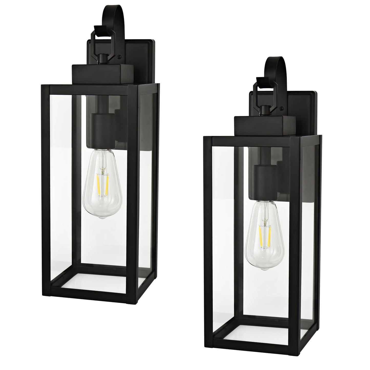 18 Inch Dusk to Dawn Outdoor Wall Light Fixtures, Large Exterior Waterproof Light Fixtures, Black Modern Porch Lights with E26 Sockets & Glass Shades, Wall Sconces for Patio, Garage, Front Door
