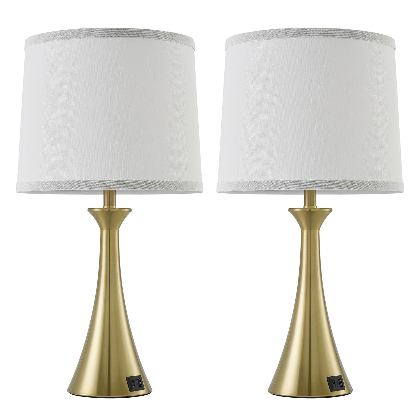 Touch Lamp for Living Room Bedroom, 21" Table Lamps Set of 2 with USB C+A Ports, Touch Bedside Lamps for Nightstand with 3 Way Dimmable, 2 LED Bulbs Included, Black
