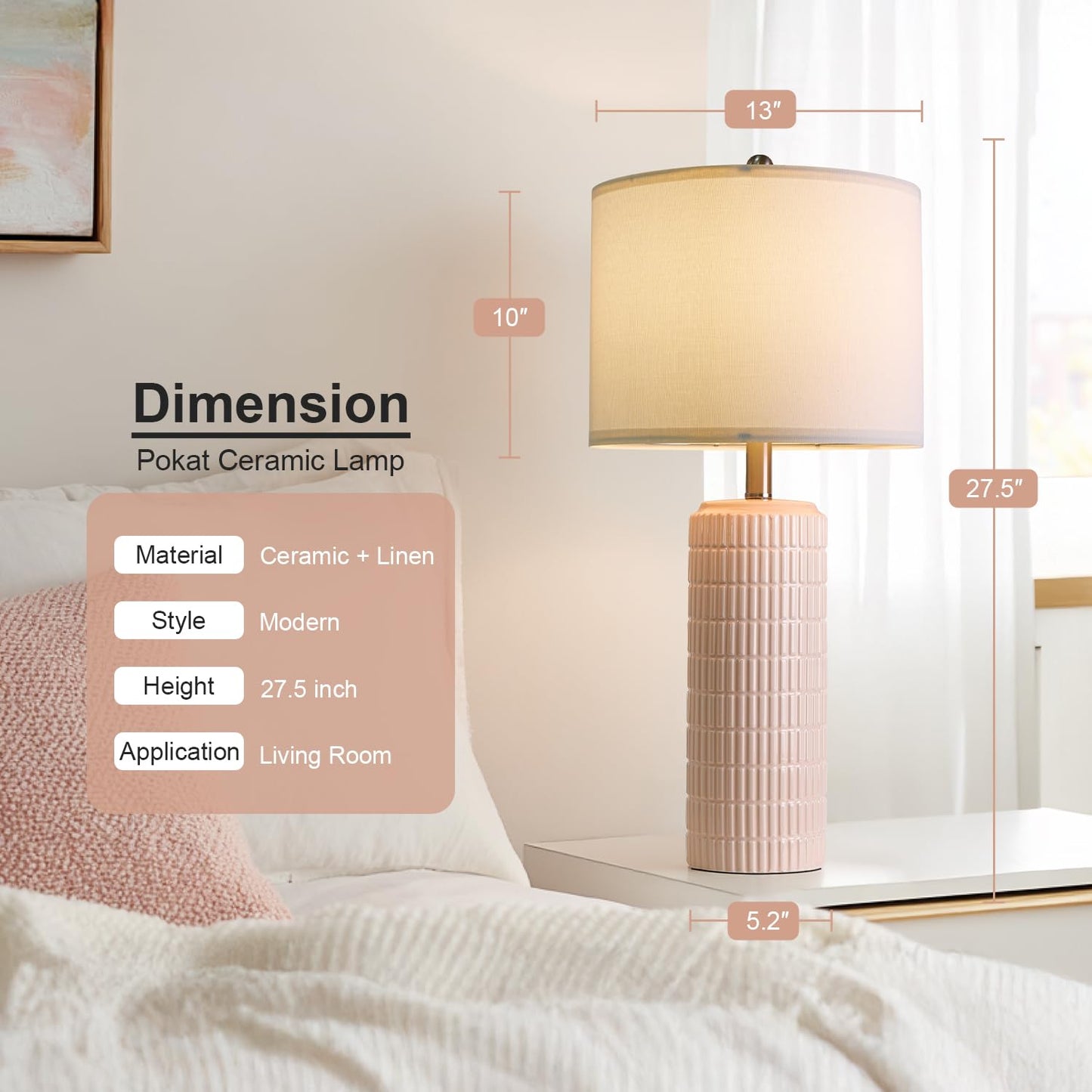 PoKat 23" Modern Ceramic Table Lamp Set of 2 for Living Room White Desk Lamps for Bedroom Farmhouse Bedside Nightstand Lamp House Warming Gifts New Home Decor End Table Lamps Gifts for Women Mom Beige